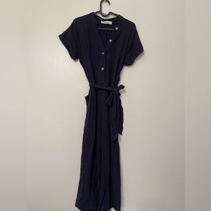 Petal. & Pup button down belted navy jumpsuit